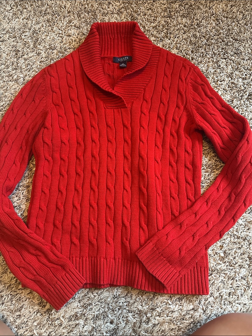 Chaps Red Cable-Knit Shawl Collar Turtleneck Sweater size medium